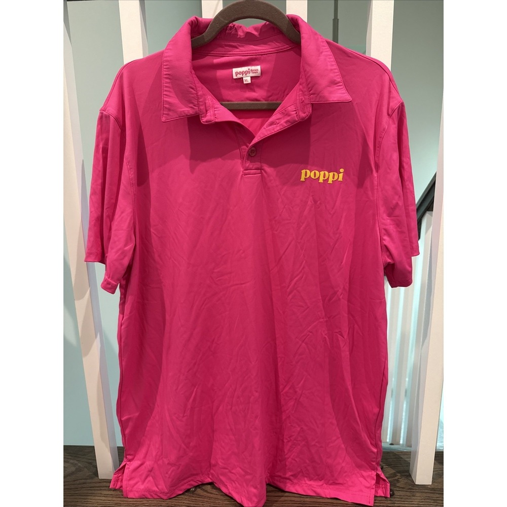 POPPI Soda Hot Pink Golf‎ Polo T-Shirt Stamped Logo Size XL Stylish & Bold